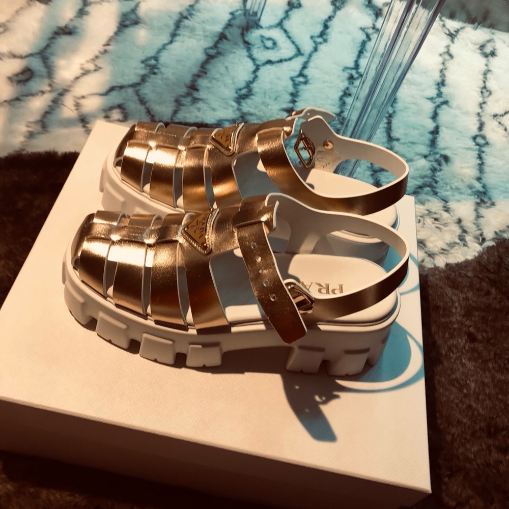 Prada Gold Rubber Monolith sandals